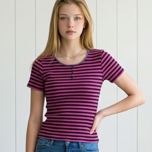 Swagger 90s Y2K Vintage Grunge Preppy Academia Clueless Womens Henley Top Medium